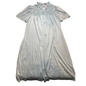 Lorraine Vintage Light Blue Lace Button Front Nightgown Housecoat Short Sleeve